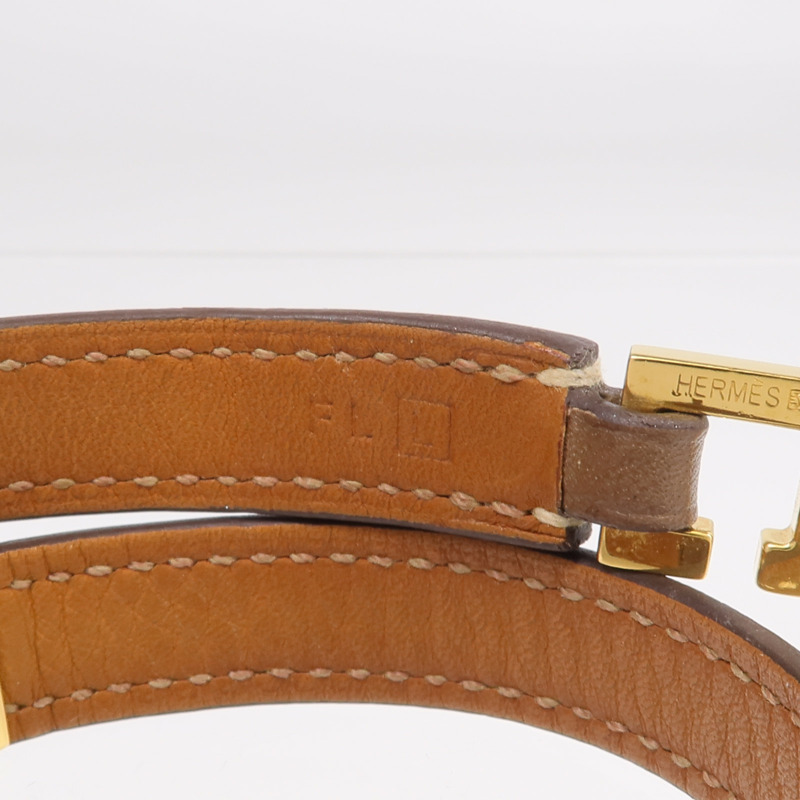 HERMES Swift皮革Rivale Double Tour金扣手鏈Etoupe-9