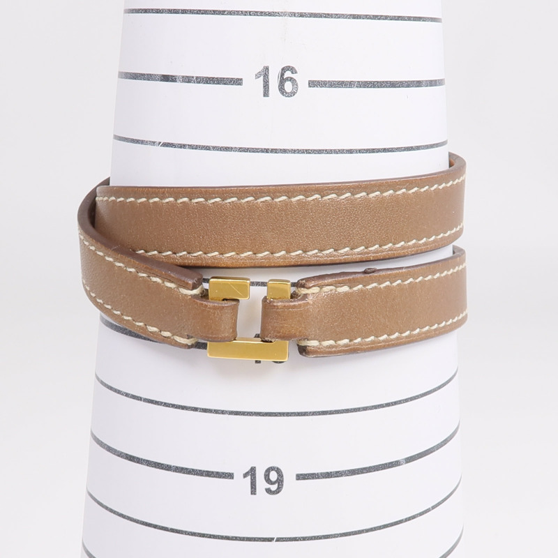 HERMES Swift皮革Rivale Double Tour金扣手鏈Etoupe-10