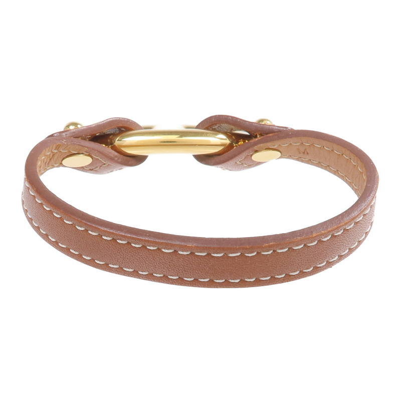 HERMES Tadelakt皮革Granville金扣手鏈Gold-2