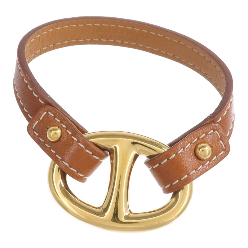 HERMES Tadelakt皮革Granville金扣手鏈Gold-3