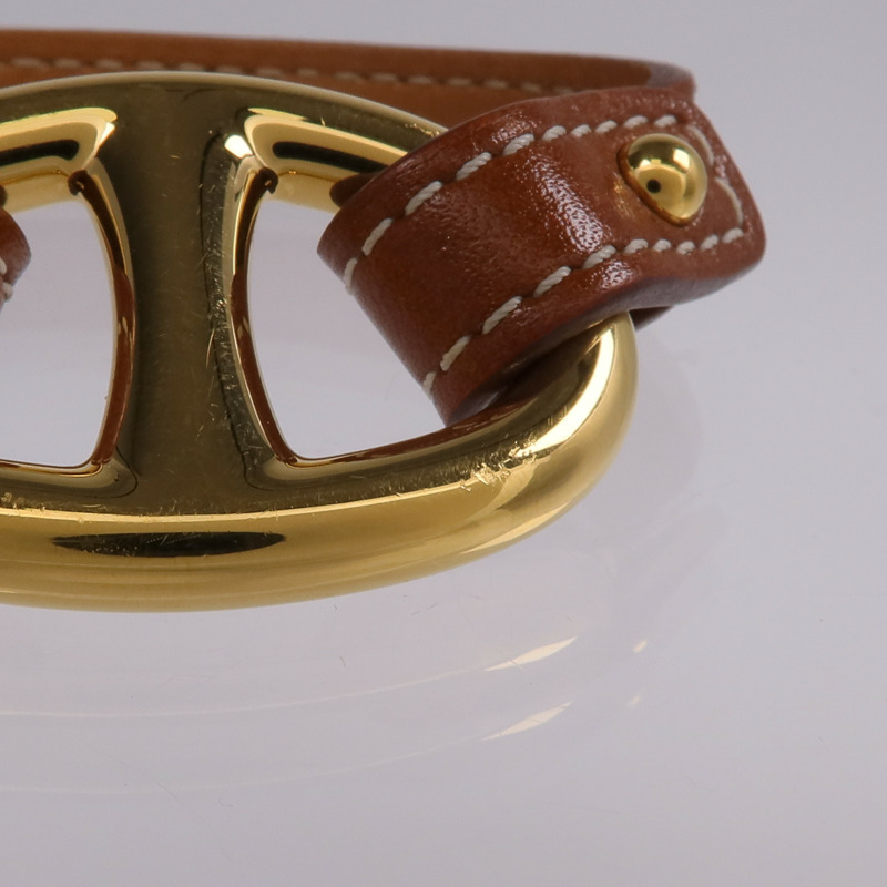 HERMES Tadelakt皮革Granville金扣手鏈Gold-11