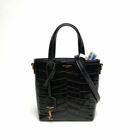 SAINT LAURENT 黑色牛皮金扣手提mini托特斜挎包