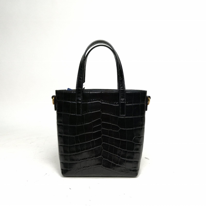 SAINT LAURENT 黑色牛皮金扣手提mini托特斜挎包-2