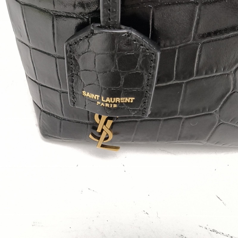 SAINT LAURENT 黑色牛皮金扣手提mini托特斜挎包-5