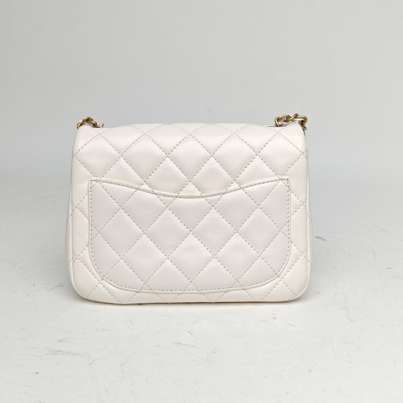 CHANEL CF口蓋包方胖子白色羊皮晶片開金扣金球調節扣-2