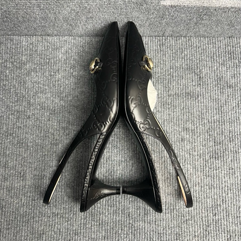 未使用品 Gucci古馳 GG logo黑色皮面馬銜扣涼鞋 37.5碼-4