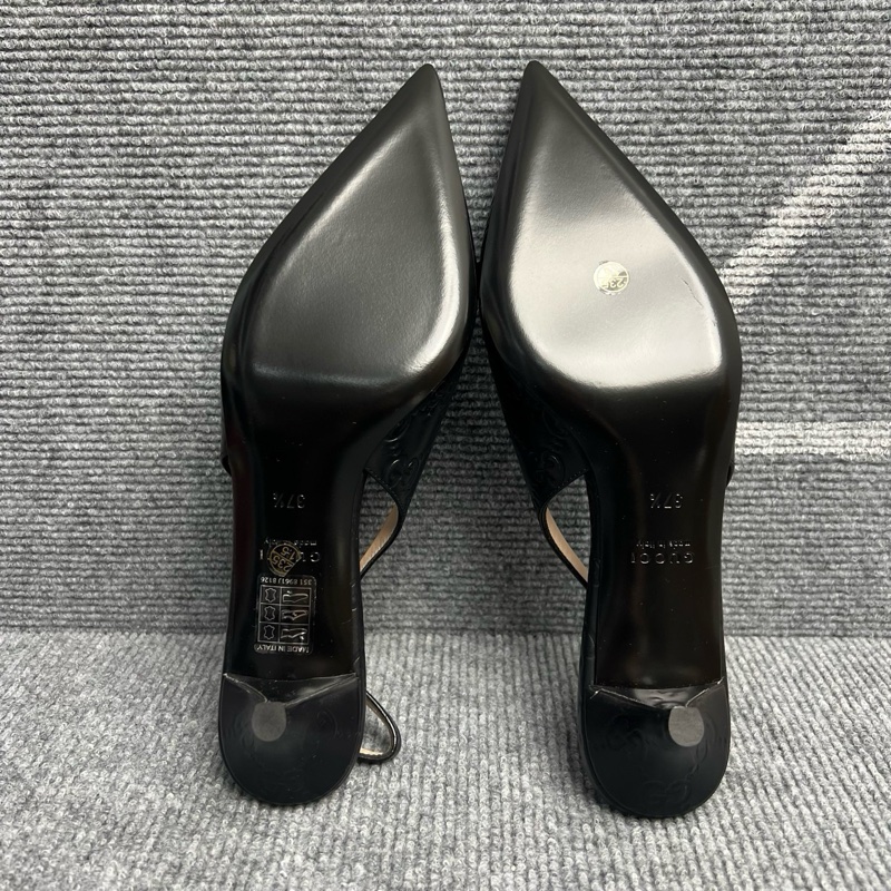 未使用品 Gucci古馳 GG logo黑色皮面馬銜扣涼鞋 37.5碼-11