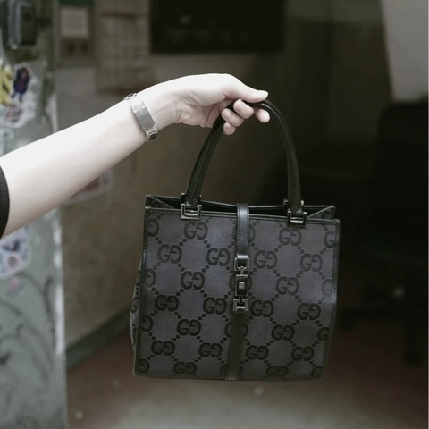 古馳 gucci 經典老花 賈姬 jackie lock 黑色 琴譜包 方正托特包