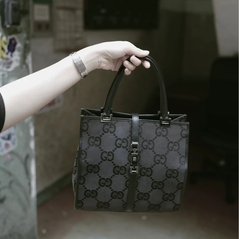 古馳 黑色  老花 腋下包 托特包 肩背包 手拿包 gucci 經典老花 賈姬 jackie lock 黑色 琴譜包 方正托特包-0