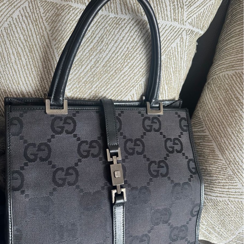 古馳 黑色  老花 腋下包 托特包 肩背包 手拿包 gucci 經典老花 賈姬 jackie lock 黑色 琴譜包 方正托特包-2