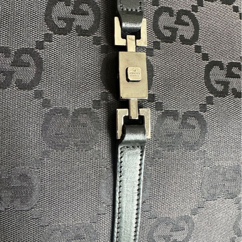 古馳 黑色  老花 腋下包 托特包 肩背包 手拿包 gucci 經典老花 賈姬 jackie lock 黑色 琴譜包 方正托特包-3