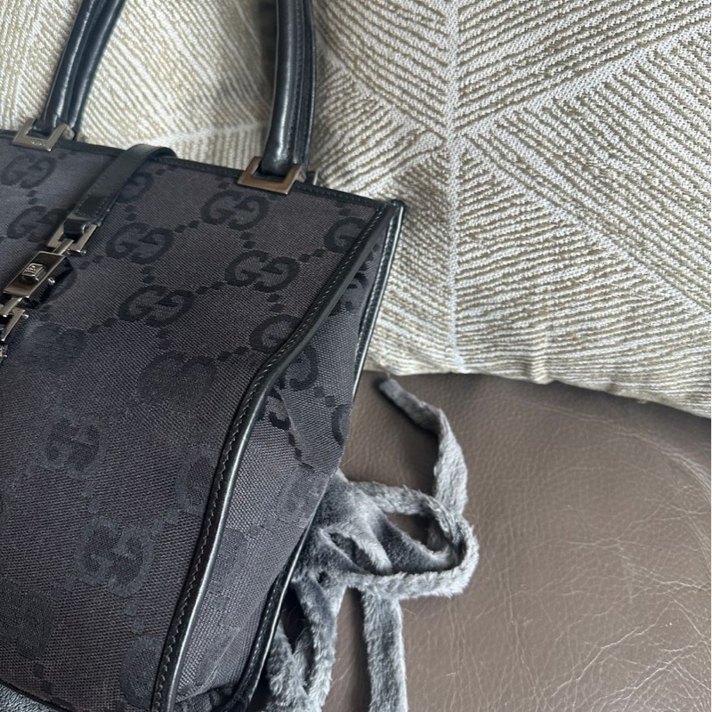 古馳 黑色  老花 腋下包 托特包 肩背包 手拿包 gucci 經典老花 賈姬 jackie lock 黑色 琴譜包 方正托特包-4