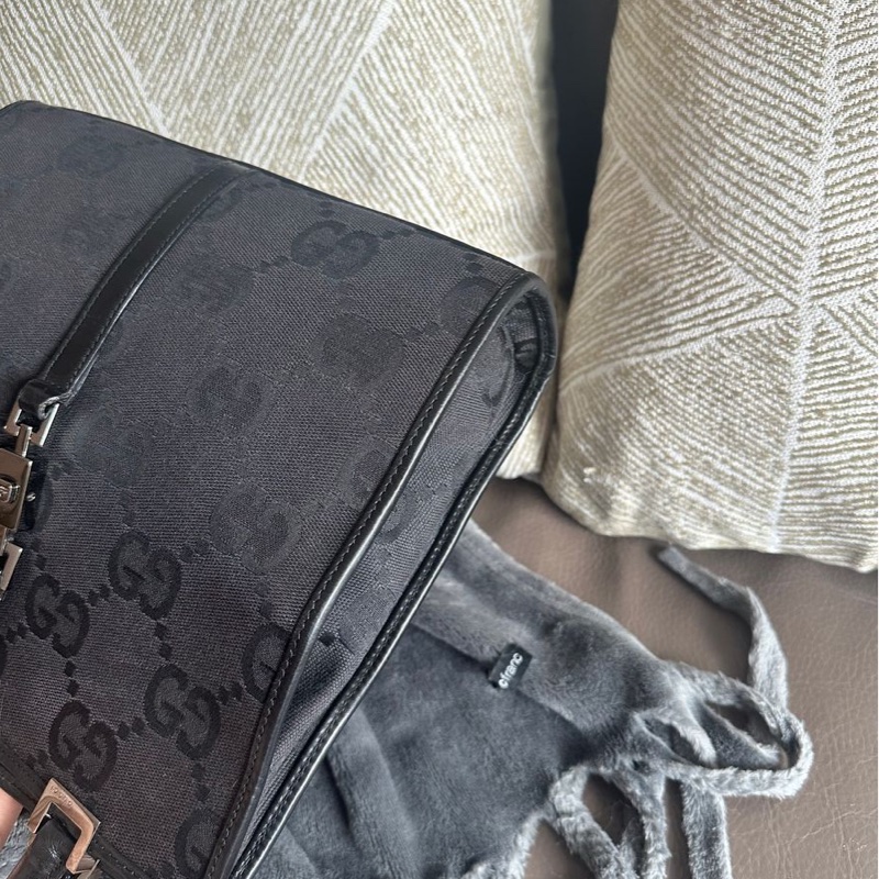 古馳 黑色  老花 腋下包 托特包 肩背包 手拿包 gucci 經典老花 賈姬 jackie lock 黑色 琴譜包 方正托特包-5