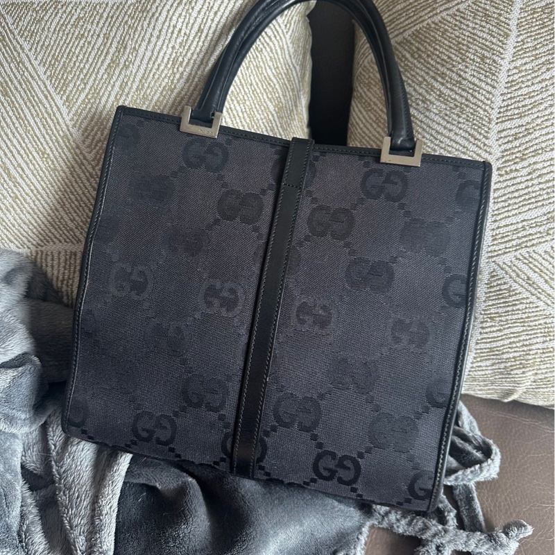 古馳 黑色  老花 腋下包 托特包 肩背包 手拿包 gucci 經典老花 賈姬 jackie lock 黑色 琴譜包 方正托特包-6