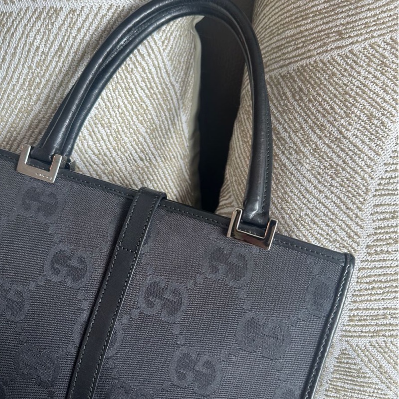 古馳 黑色  老花 腋下包 托特包 肩背包 手拿包 gucci 經典老花 賈姬 jackie lock 黑色 琴譜包 方正托特包-7