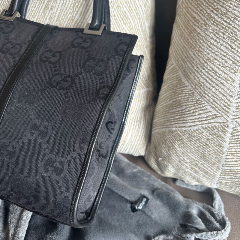 古馳 黑色  老花 腋下包 托特包 肩背包 手拿包 gucci 經典老花 賈姬 jackie lock 黑色 琴譜包 方正托特包-8