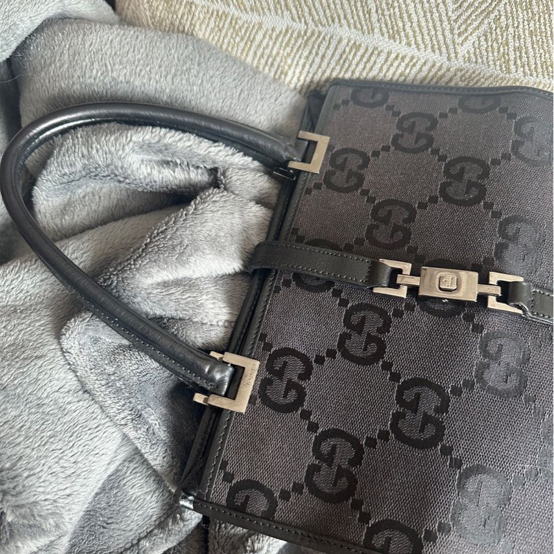 古馳 黑色  老花 腋下包 托特包 肩背包 手拿包 gucci 經典老花 賈姬 jackie lock 黑色 琴譜包 方正托特包-13