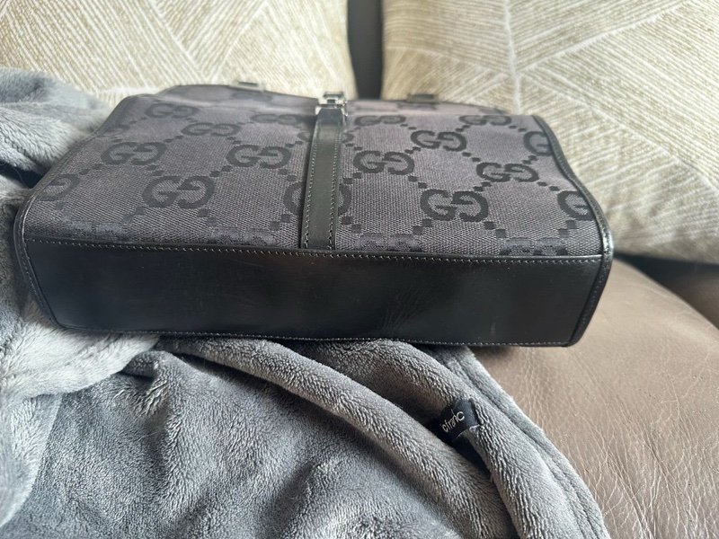 古馳 黑色  老花 腋下包 托特包 肩背包 手拿包 gucci 經典老花 賈姬 jackie lock 黑色 琴譜包 方正托特包-14