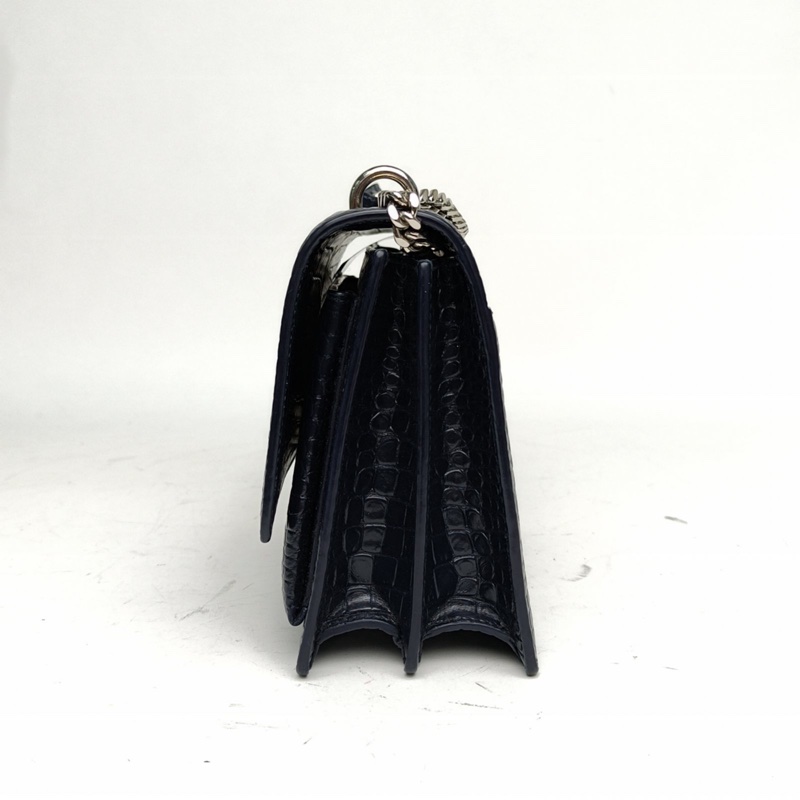 SAINT LAURENT SUNSET日落包中號鱷魚壓紋墨藍色牛皮銀扣-1