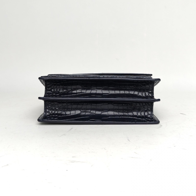 SAINT LAURENT SUNSET日落包中號鱷魚壓紋墨藍色牛皮銀扣-3