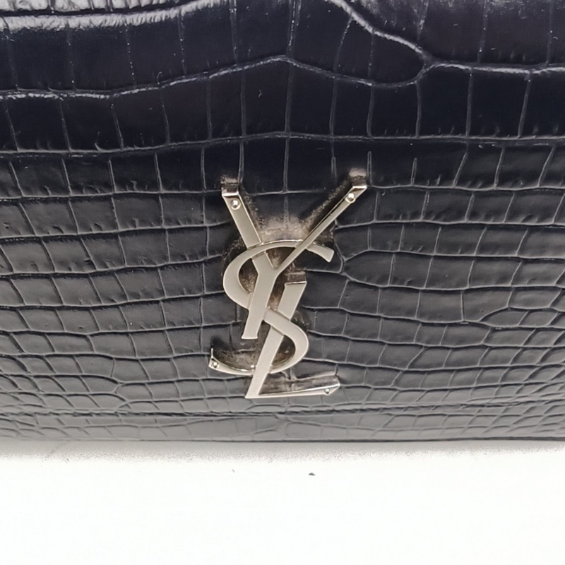 SAINT LAURENT SUNSET日落包中號鱷魚壓紋墨藍色牛皮銀扣-4