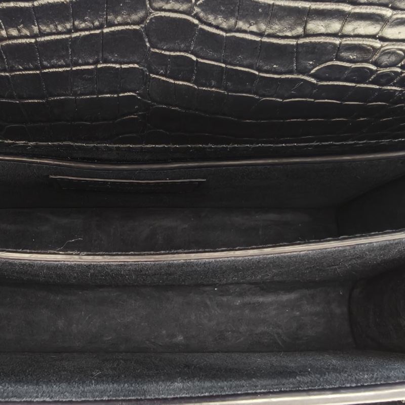 SAINT LAURENT SUNSET日落包中號鱷魚壓紋墨藍色牛皮銀扣-5