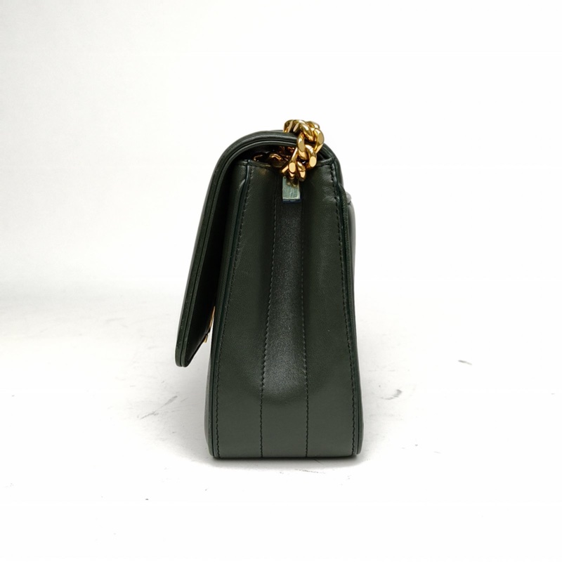 SAINT LAURENT Vicky中號綠色羊皮金扣-1