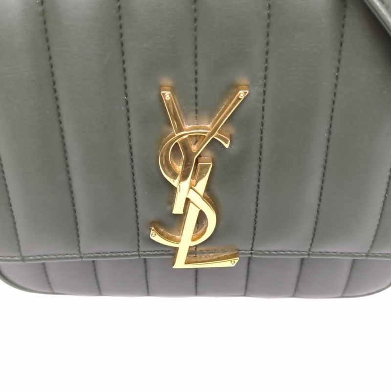 SAINT LAURENT Vicky中號綠色羊皮金扣-4