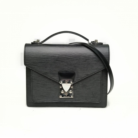 LOUIS VUITTON 中古水波紋蒙梭公事包黑色EPI水波紋牛皮2009
