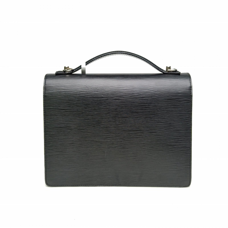 LOUIS VUITTON 中古水波紋蒙梭公事包黑色EPI水波紋牛皮2009-2