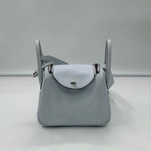 Hermes 愛馬仕 s皮 銀扣 mini Lindy 聖杯藍，z刻