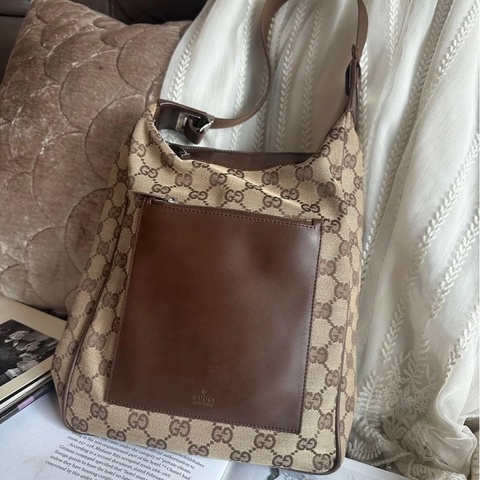 古馳 gucci 老花 腋下包 肩背包 GG Monogram 緹花帆布 Hobo半月包 牛角包 單肩腋下包