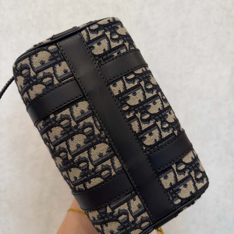 Dior 提花布深藍牛皮金釦手提斜背波士頓包-7