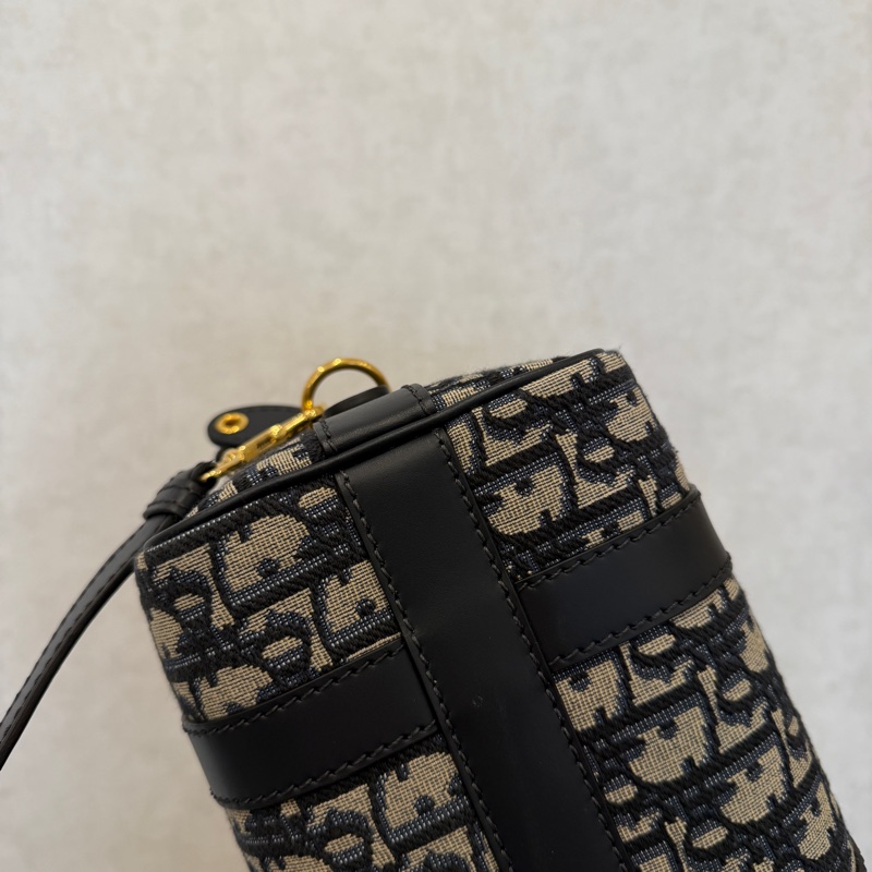 Dior 提花布深藍牛皮金釦手提斜背波士頓包-8