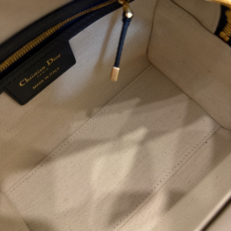 Dior 提花布深藍牛皮金釦手提斜背波士頓包-12