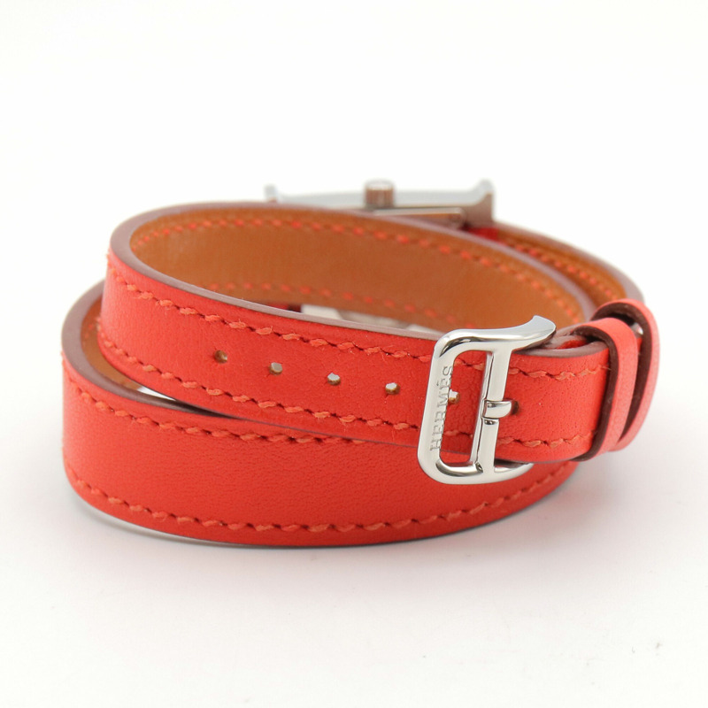 愛馬仕 H-Watch Mini 雙圈腕錶，不鏽鋼錶殼，皮革錶帶，女士款，白色 (HH1.110)-4