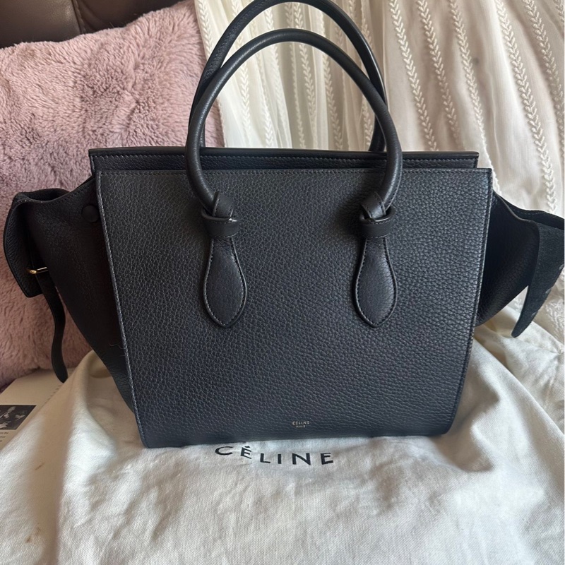 思琳 賽琳 笑臉包 黑色 皮革 手提包 手拿包 肩背包 celine tie bag black 黑色皮革 phoebe philo 蝙蝠包-0