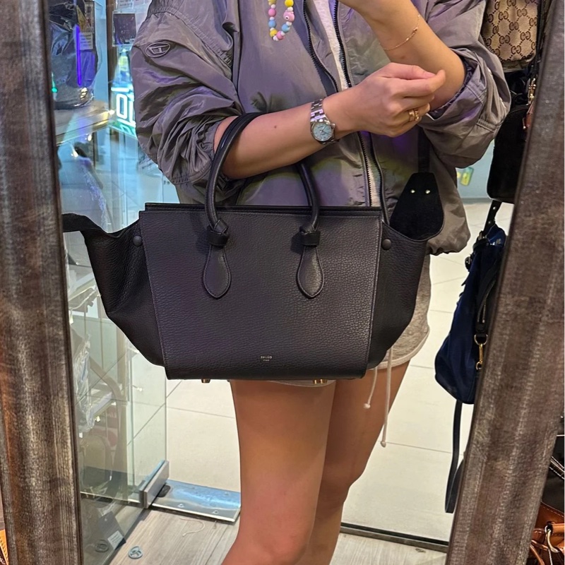 思琳 賽琳 笑臉包 黑色 皮革 手提包 手拿包 肩背包 celine tie bag black 黑色皮革 phoebe philo 蝙蝠包-1