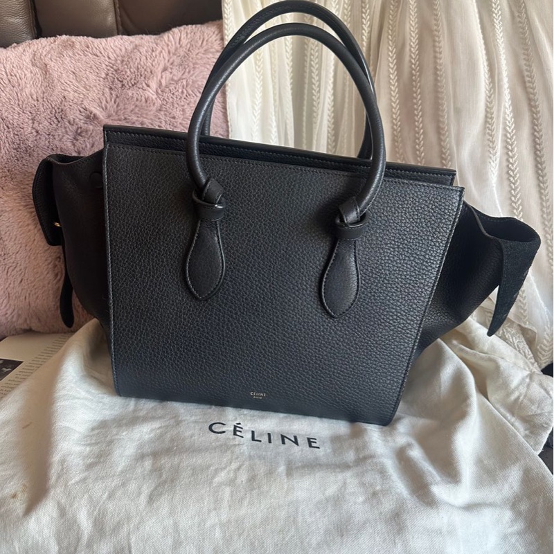 思琳 賽琳 笑臉包 黑色 皮革 手提包 手拿包 肩背包 celine tie bag black 黑色皮革 phoebe philo 蝙蝠包-12