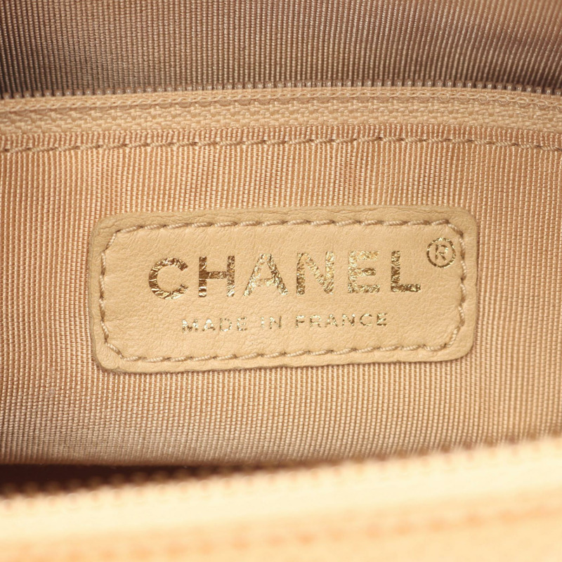 香奈兒 (CHANEL) 絎縫鏈條肩背包，小牛皮，米色，金色五金，二手，女士-3