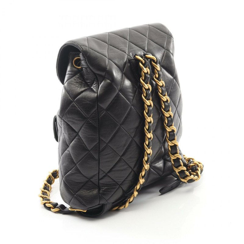 香奈兒 (CHANEL) 絎縫羊皮雙肩包 黑色 金色五金 二手 女士 CC 標誌-1