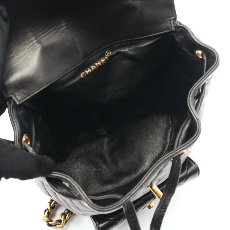 香奈兒 (CHANEL) 絎縫羊皮雙肩包 黑色 金色五金 二手 女士 CC 標誌-2