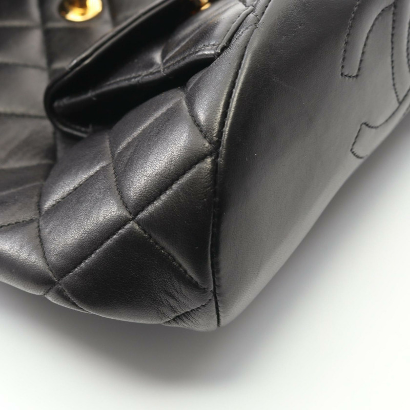 香奈兒 (CHANEL) 絎縫羊皮雙肩包 黑色 金色五金 二手 女士 CC 標誌-7