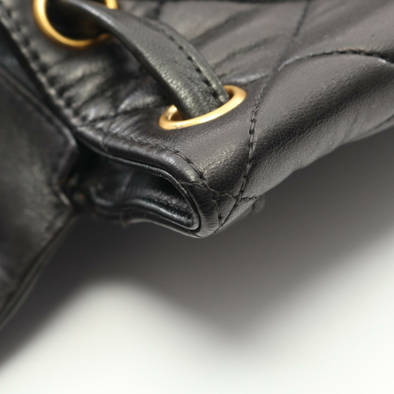 香奈兒 (CHANEL) 絎縫羊皮雙肩包 黑色 金色五金 二手 女士 CC 標誌-8