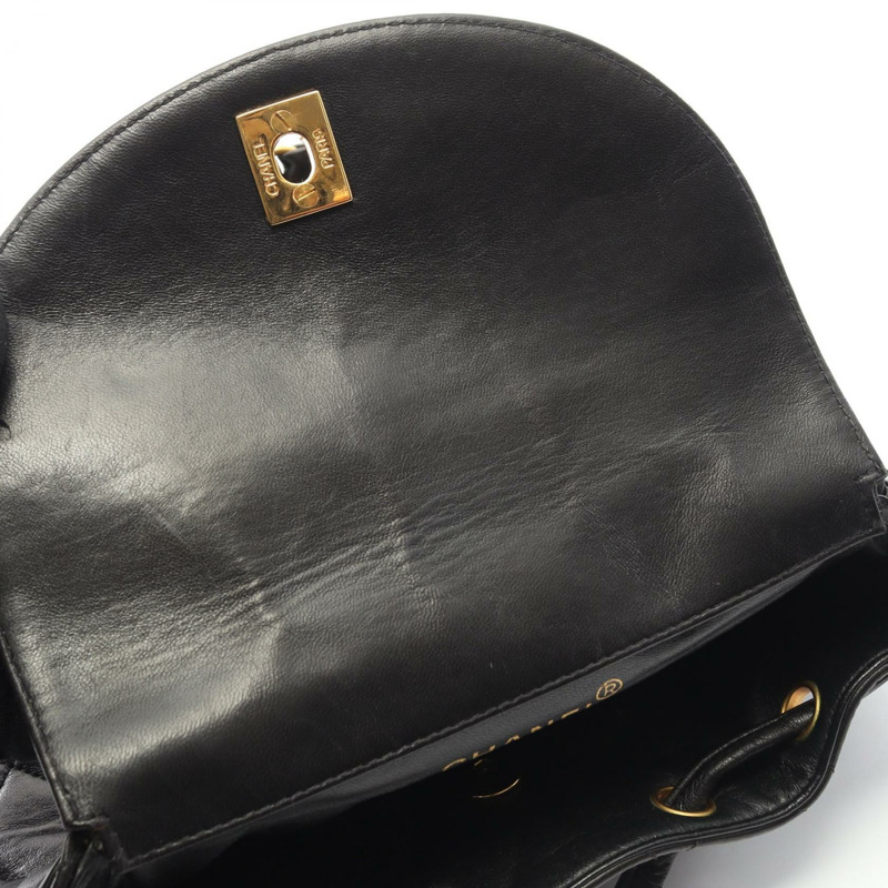 香奈兒 (CHANEL) 絎縫羊皮雙肩包 黑色 金色五金 二手 女士 CC 標誌-9