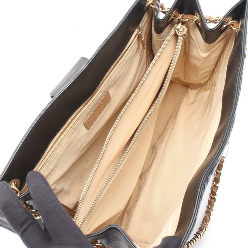 香奈兒 Gabrielle 鏈條肩背包，黑色皮革，二手，女士，金色五金-2