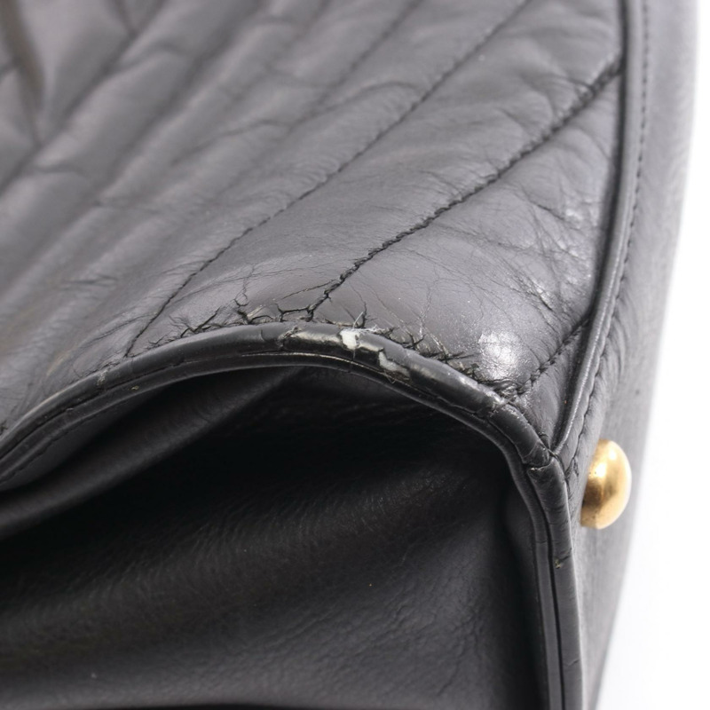 香奈兒 Gabrielle 鏈條肩背包，黑色皮革，二手，女士，金色五金-6