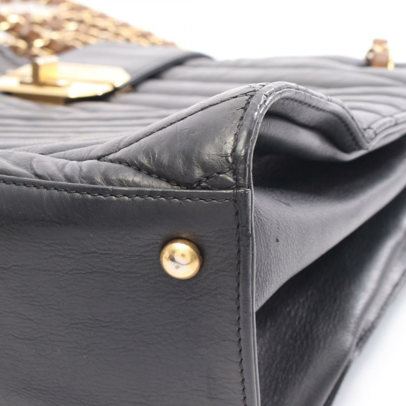 香奈兒 Gabrielle 鏈條肩背包，黑色皮革，二手，女士，金色五金-7