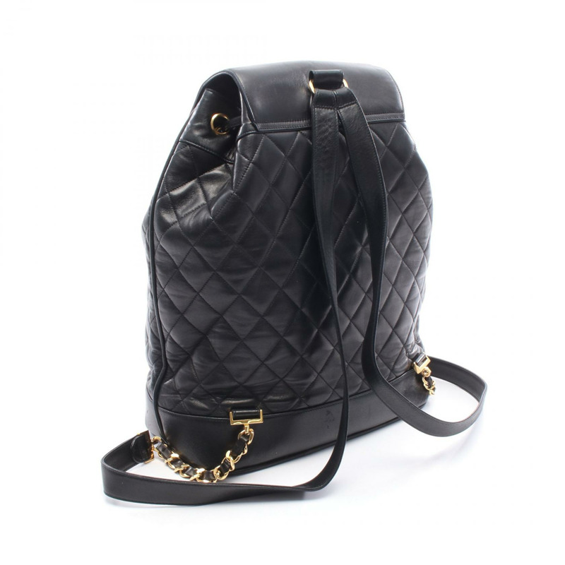 香奈兒 (CHANEL) 絎縫雙肩包，羊皮材質，黑色，二手，女士，金色五金-1