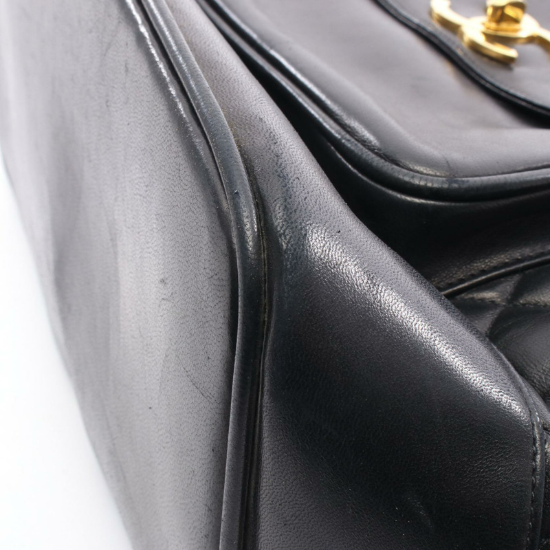 香奈兒 (CHANEL) 絎縫雙肩包，羊皮材質，黑色，二手，女士，金色五金-7